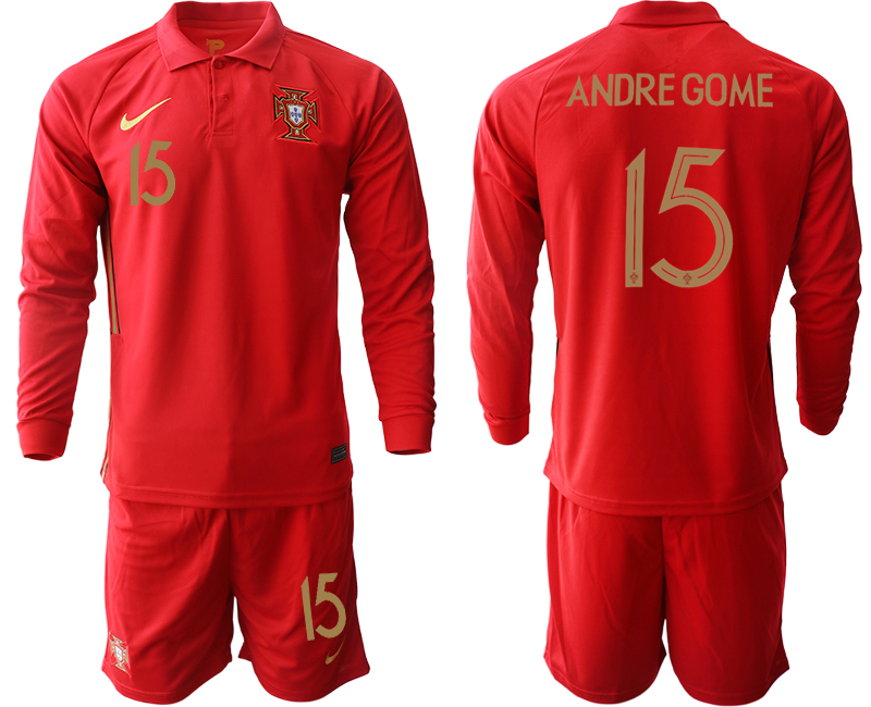 Men 2021 European Cup Portugal home red Long sleeve #15 Soccer Jersey